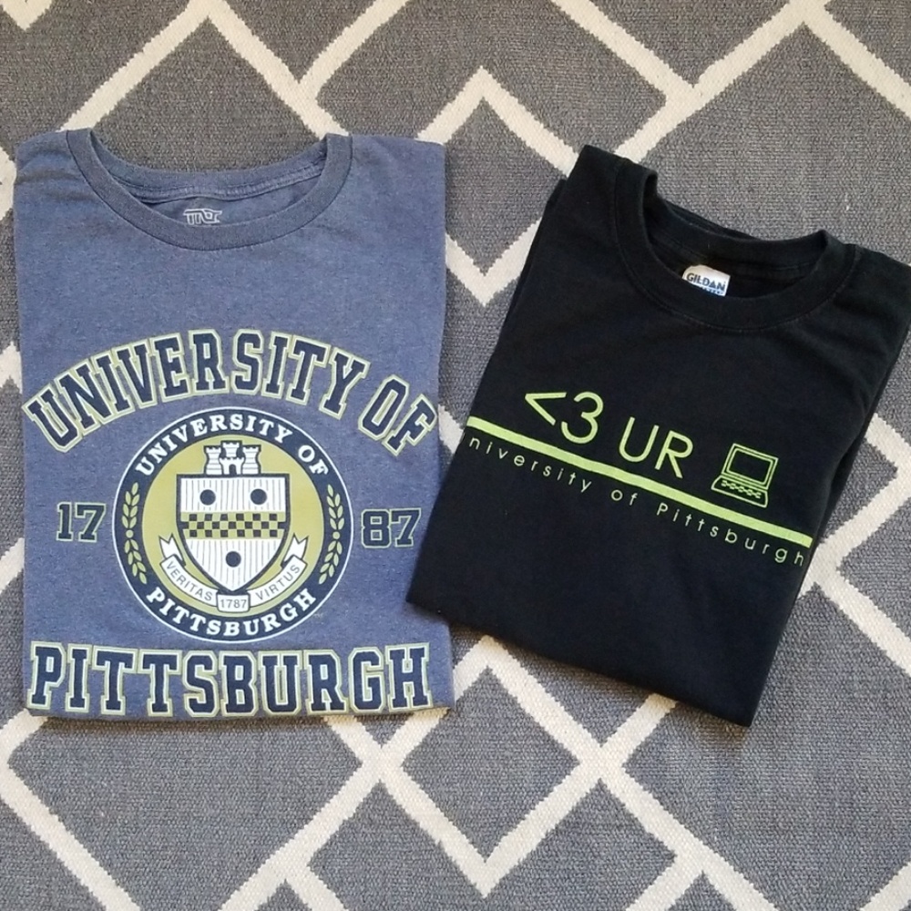 2 U of Pittsburgh T-Shirts, Blue XXL & Black XL